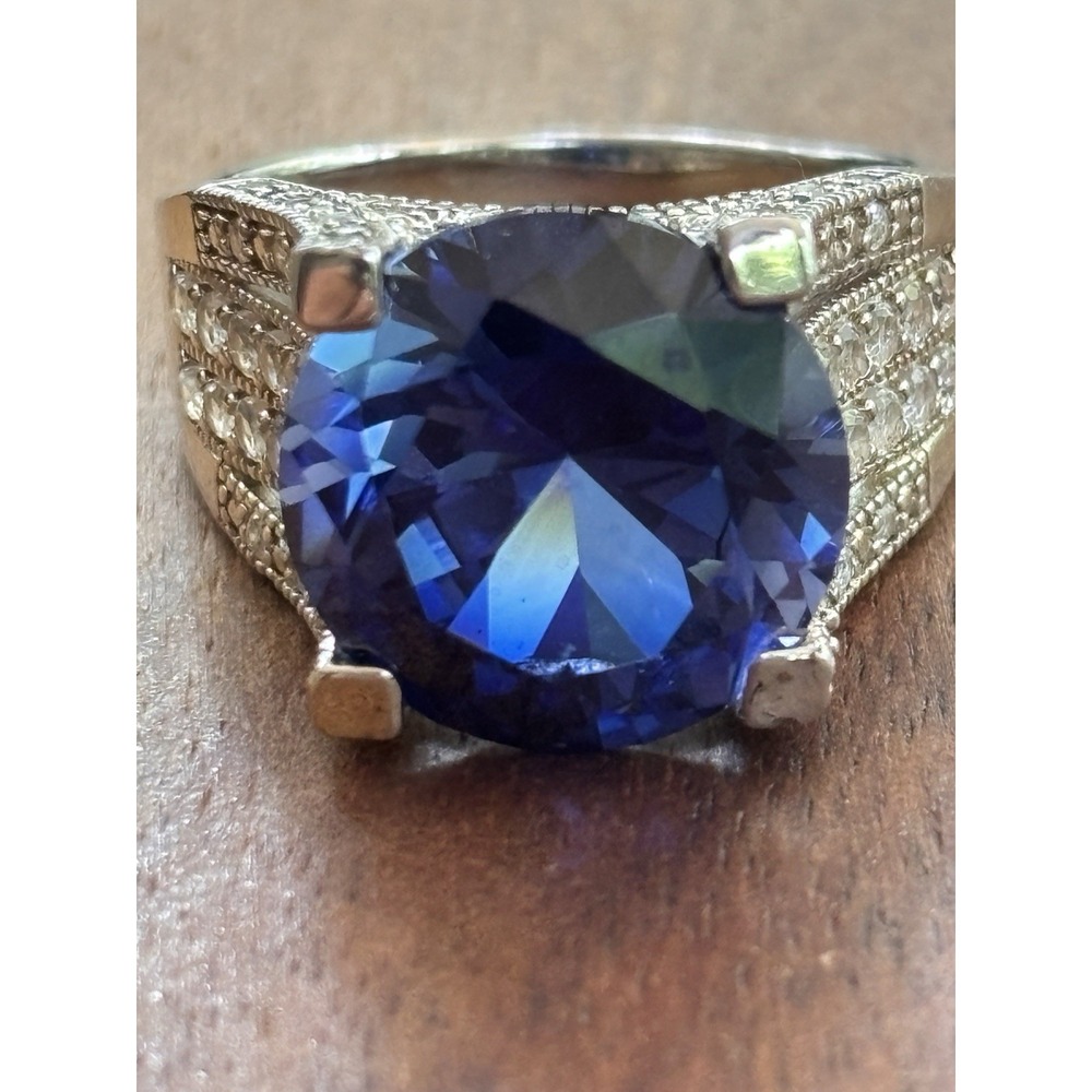 DK Sterling Silver Sapphire And White Topaz Ring Size 9